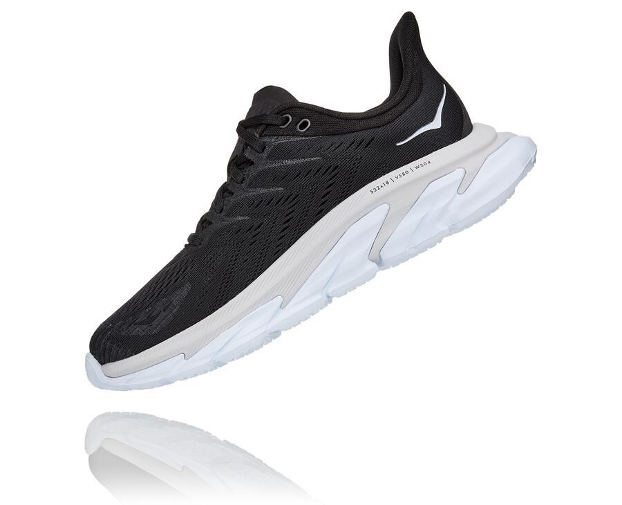 Hoka One One Womens Running Shoes - Clifton Edge - Black/White - WJNB87106